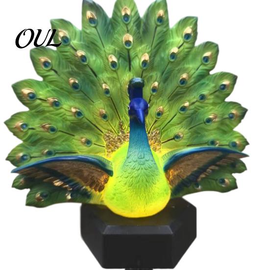 Decorative Resin Animal Statue Solar Peacock Garden Statue, Outdoor Lighted Sculpture, Waterproof LED Light for Patio Lawn Yard Pathway Decoration