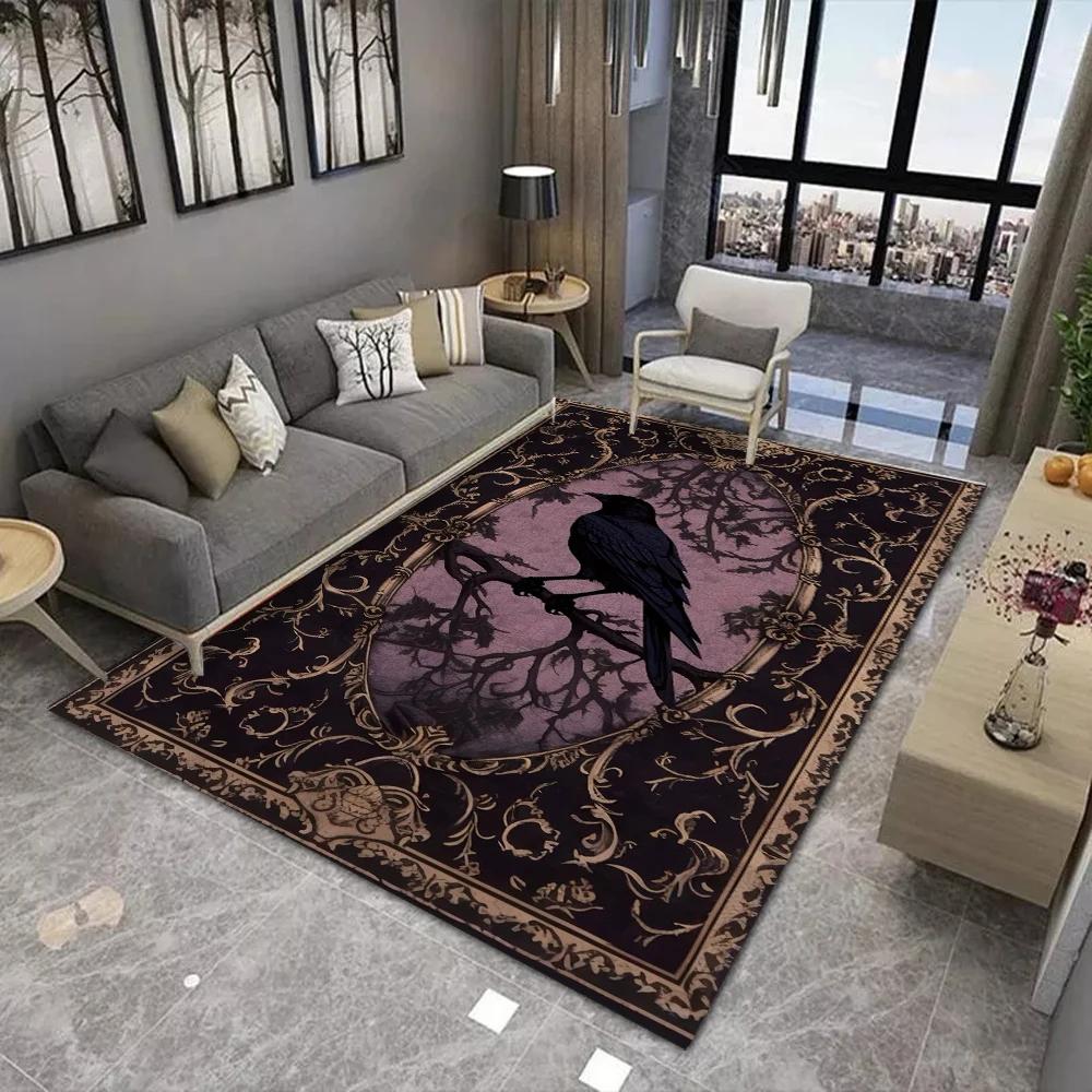 Gothic Raven Rug Symbols Dark Academia Rug Black Cool Satanic Carpet Home Bedroom Decorative Rug Floor Entrance Mat