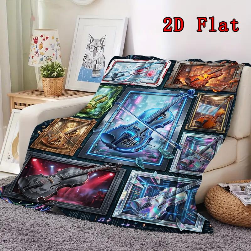 Futuristic Violin Variations 2D Flat Pattern Flannel Blanket, High Quality All Seasons, Home Decor, Warmth and Comfort, Perfect for Christmas Gifts.