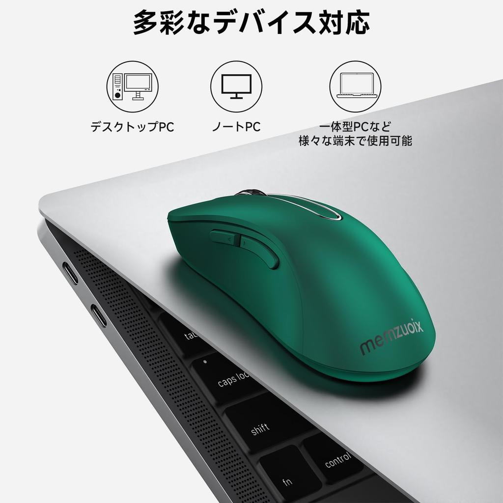 memzuoix Wireless Ergonomic for Long 1400DPI Optical USB Receiver 5 Compatible with Chrome Dark Green Mouse, 2.4GHz, Design, Fatigue-Free Use,