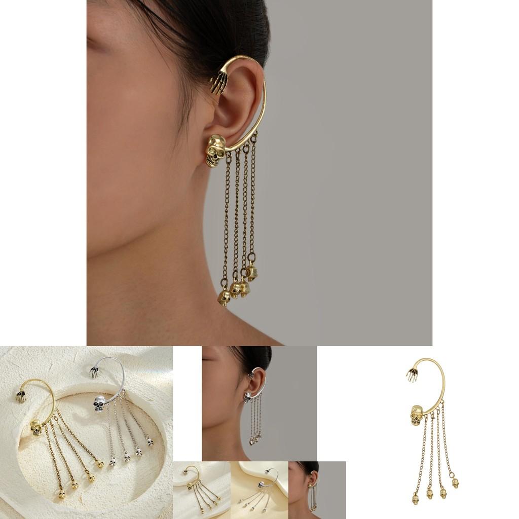 Gothic Style Creative Skull Head Dangle Earrings With Long Elegant Tassels For Men And Women