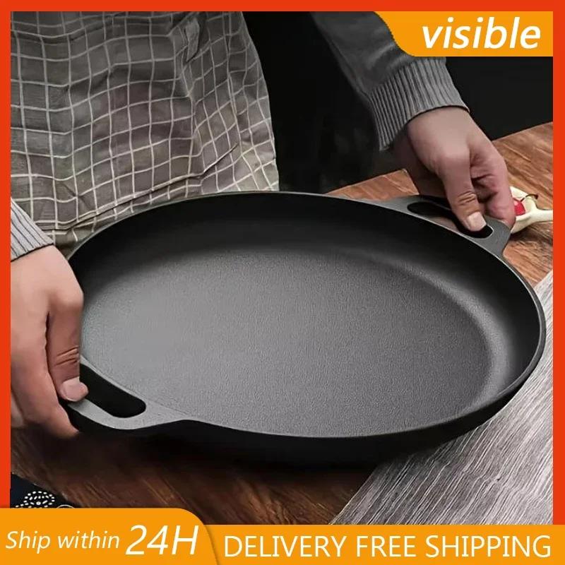 Cast Iron Frying Pan Non-stick Pan Pizza Egg Pancake Pot Vegetable Steak Skillet Home Kitchen Flat Pan Omelette Outdoor Cookware