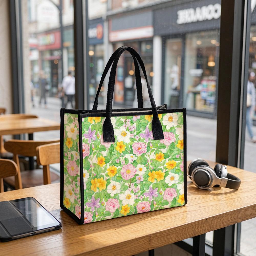 Floral Tote Bag Fashion Canvas Handbag Casual Large Capacity Shopping Purse for Daily Use