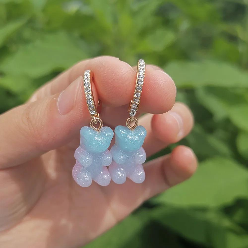 Cute Acrylic Candy Gummy Bear Dangle Earrings for Women Rainbow Bear CZ Hoop Earrings 2022 Korean Fashion Sweet Girl Zircon