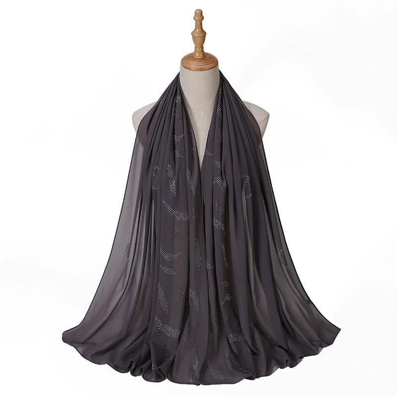 Pearl Rhinestone Chiffon Scarf Hijab For Women Muslim Headwrap Solid Shawls Headband Foulard Femme Muslim Hijab Turbans Headband