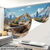 Construction Site Tapestry, Excavators and Dump Trucks Working, City Building Scene Wall Art for Kids Room Living Room Decor
