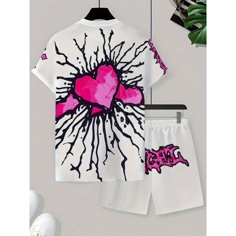 2026 Summer New Men's Short-Sleeved Set with 3D Heart Pattern
