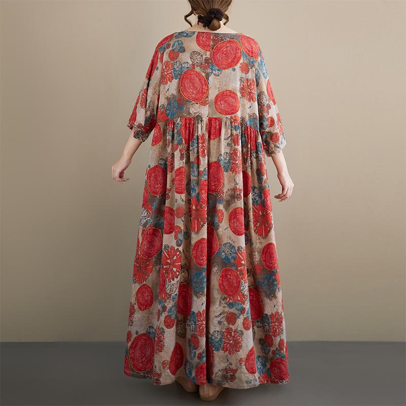 DIMANAF New 2026 Summer Beach Long Dress Women Plus Size Vintage Lady Loose Oversize Maxi Floral Print Cotton