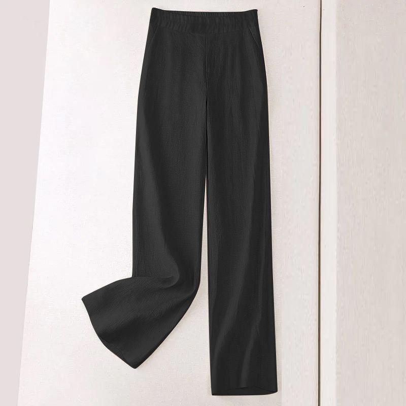 Leinen Weiter Bein Hosen Damen Sommer Dünn Elastisch Hohe Taille Lange Hosen Herbst Lässig Locker Gerade Hosen