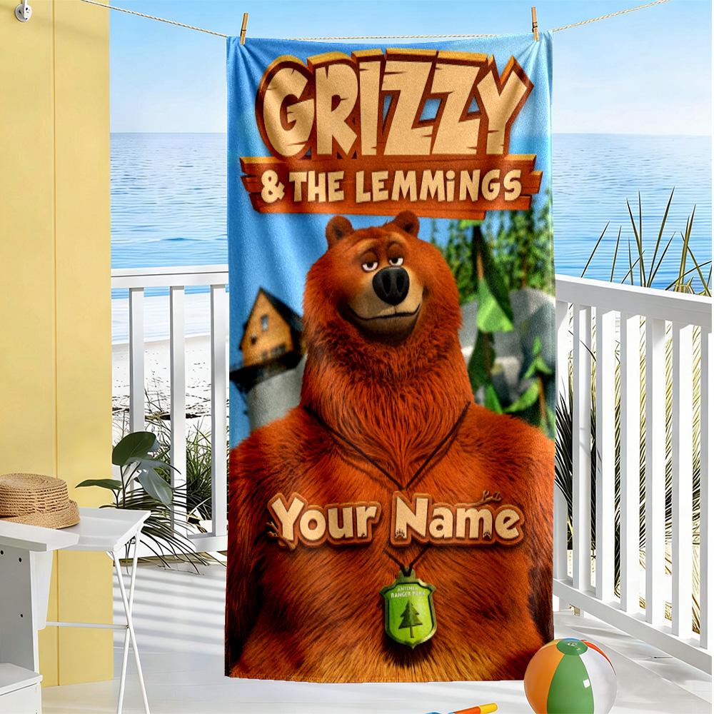 Grizzy & Lemmings Customize Text Beach Towel Super Soft Microfiber Quickdry Fabric