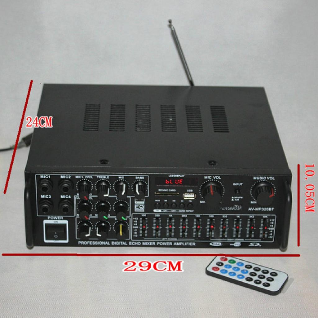 800W 220V - 240V EQ Bluetooth Stereo Amplifier 4 Ohm 2CH USB 64GB Disk/SD Card Car Home 220V