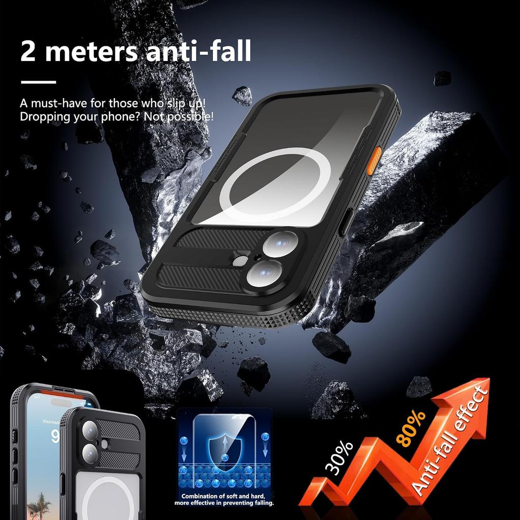 Magnetic Clear Cover for IPhone 17 Pro Max 16 Plus Air Case IP68 Waterproof Built-in Screen Film Underwater Full Body Protection