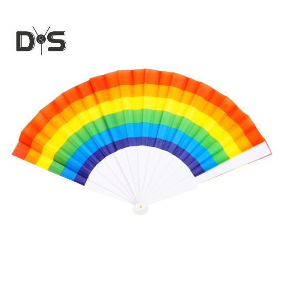 Rainbow Folding Fan Portable Plastic Handheld Colorful Summer Cooling Fan Decoration Dance Performance Props Party Costume Accessories