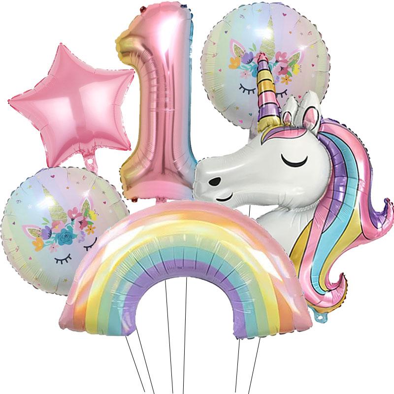 6pcs ainbow Unicorn Aluminum Balloon 32inch Gradient Number Balloon Unicorn Party Supplies Unicorn Party Decoration Baby Shower