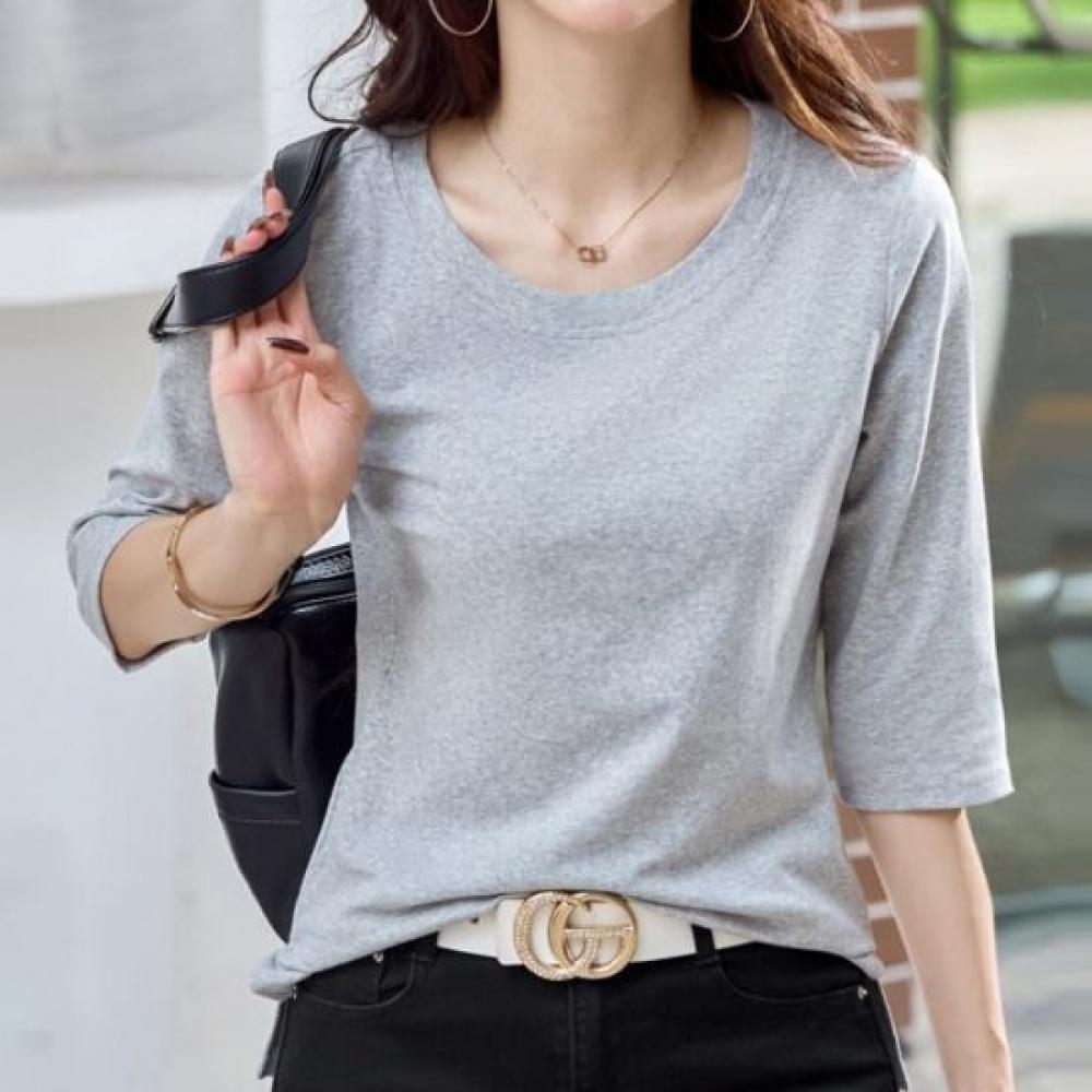 Navava Women S baSic Daily Plain Round Neck 5 ShorT Sleeve T ShirT nT3311