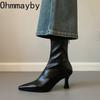 Autumn Winter Pointed Toe Women Ankle Boots Zipper Shoes Street Style Thick High Heels Modern Short Botas Mujer
