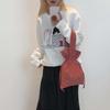Large Capacity Solid Color Handbag Portable Pleated Bucket Bag Nylon Drawstring Bag  Shopping