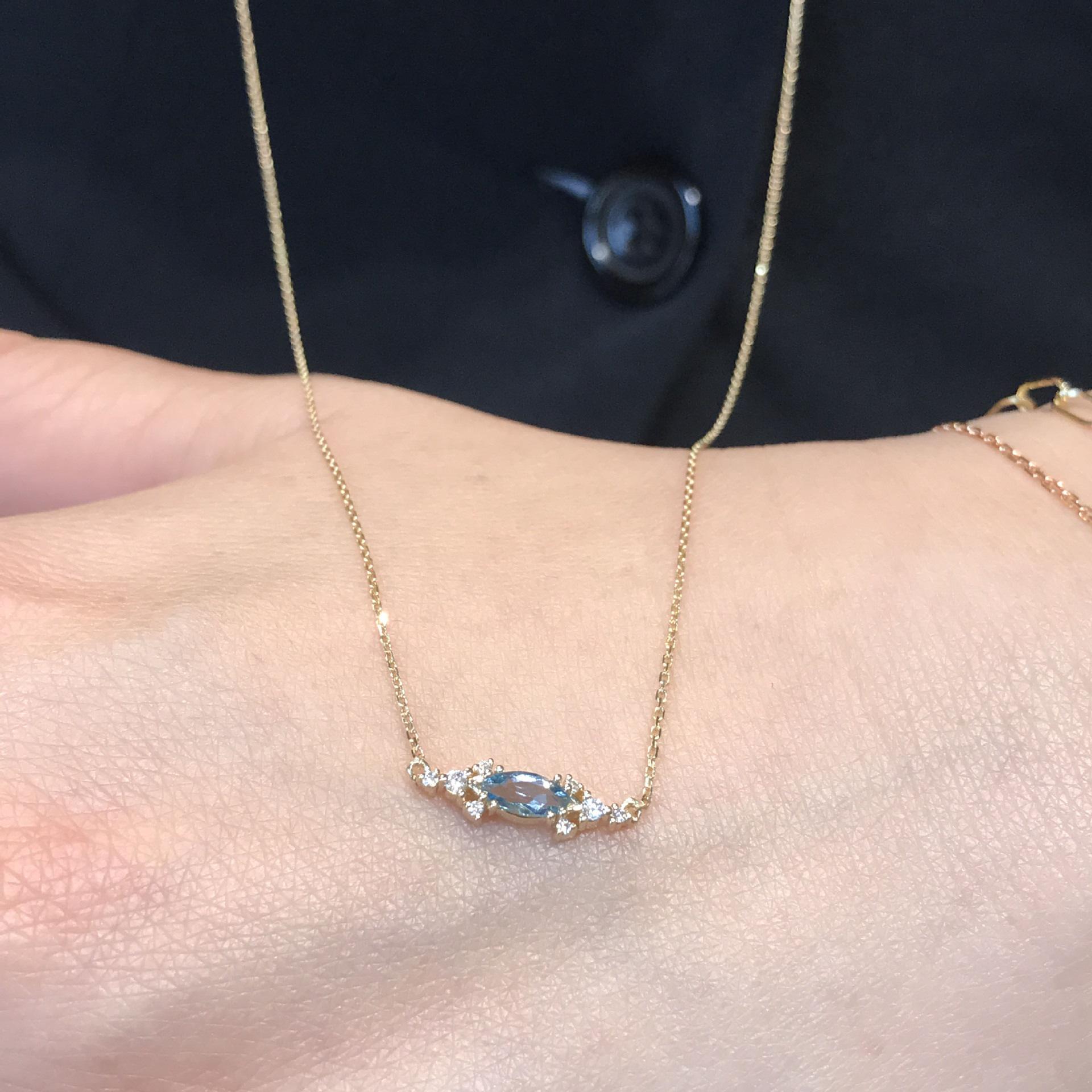 Tear of the Ocean: Exquisite Blue Zircon Pendant Necklace, 14K Gold-Plated S925 Sterling Silver Platinum