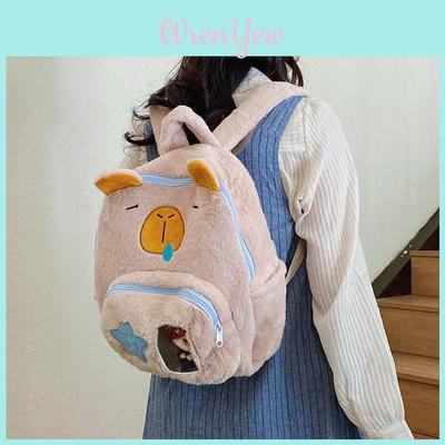 Plush Capybara Labubu Cartoon Backpack With Large Capacity For School And Daily Use