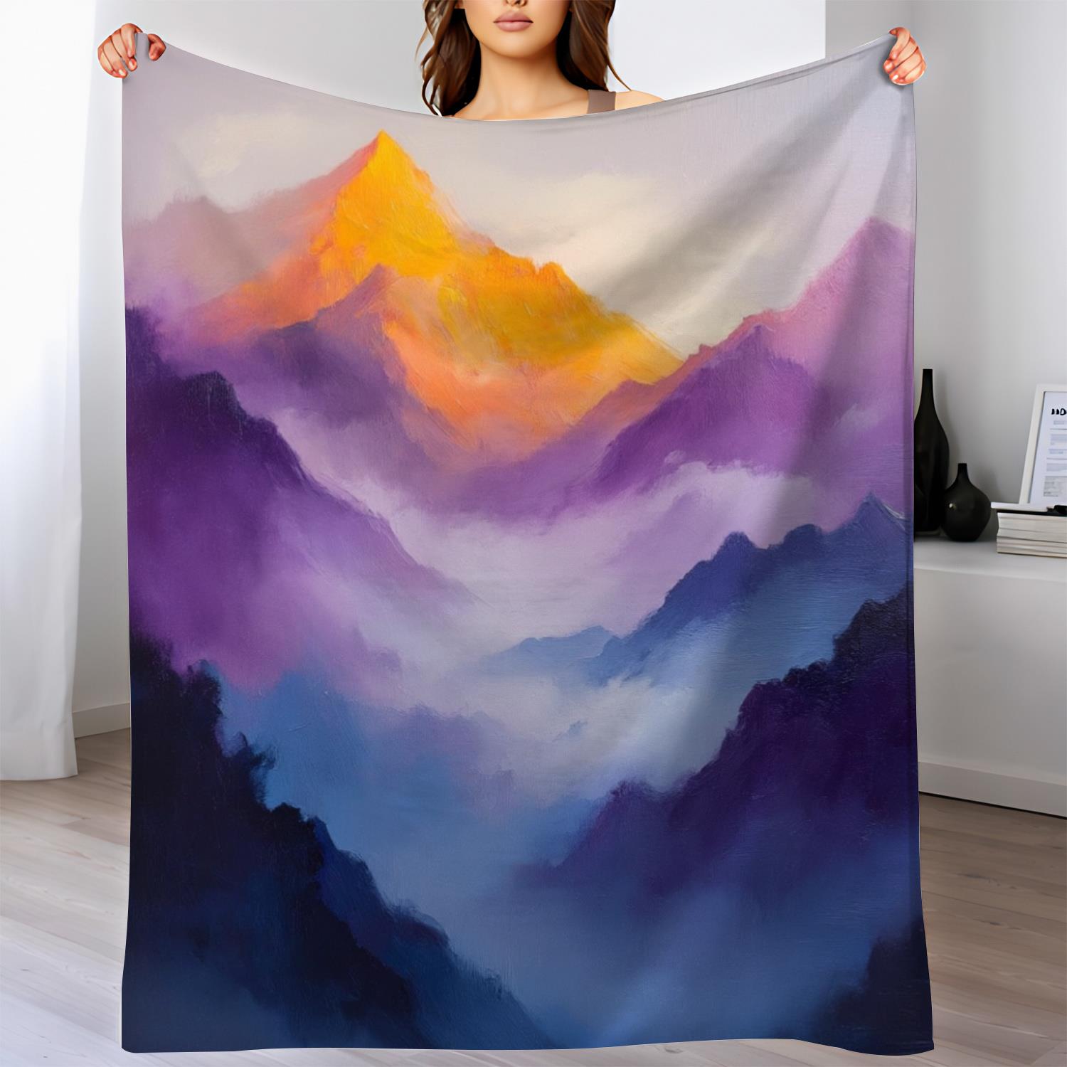 

Colorful mountain landscape pattern Flannel printed blanket suitable for all seasons suitable for living room office sofa travel 75x100cm (30x40inch)
