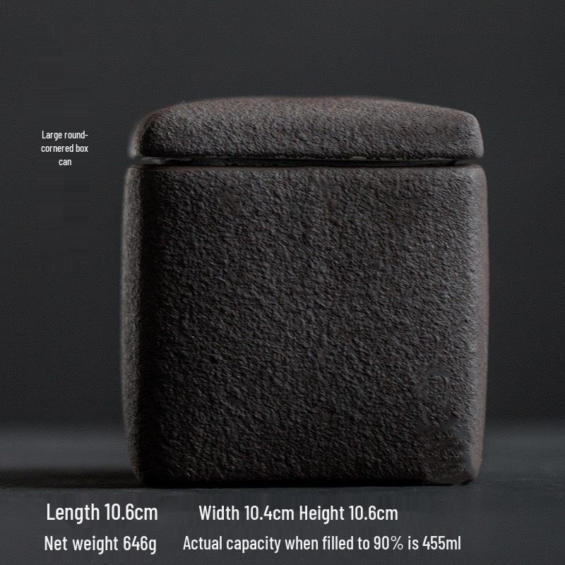 Japanese Style Retro Square Ceramic Tea Caddy - Handmade Coarse Pottery for Pu'er and White Tea, Old Rock Mud Non-Sealed Jar