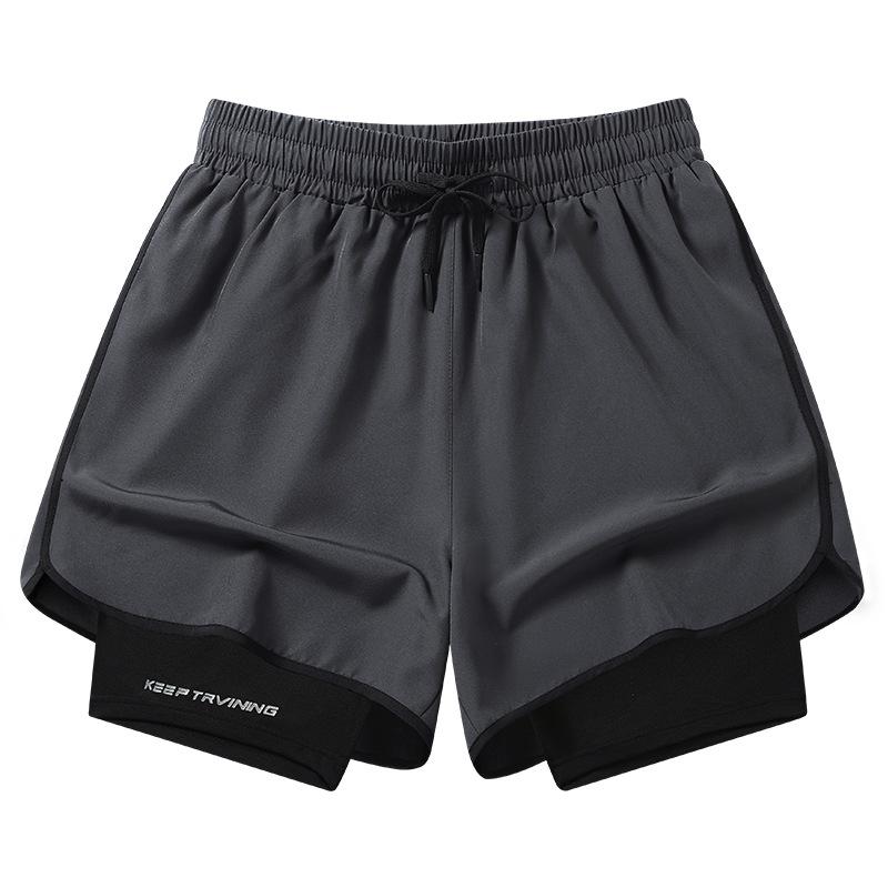 

Мужские шорты для плавания, облегающие двухслойные быстросохнущие консервативные дышащие шорты для плавания с эластичной резинкой на талии, шорты для бега по водным видам спорта L темно серый