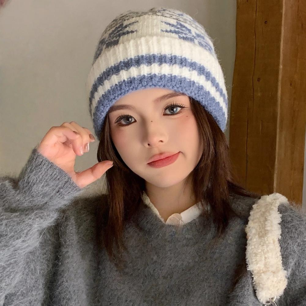 New Style Slouchy Beanie Hats Winter Warm Cap Hats Y2K Cap For Women Snowflake Marked Embroidery Winter Knitted Girl Hats Gift