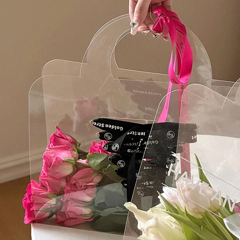 1PC Bouquet Flowers Wrapping Handbag Without Ribbons Valentine's Day Transparent Handbag Party Gift