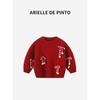 French Arielle De Pinto Girls' Christmas Red Sweater Autumn and Winter Baby Girl Bow Festive Top