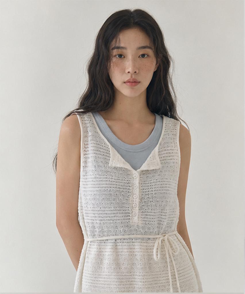 Sayu Crochet Layered Long Dress Ivory