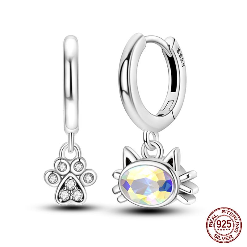 Charms Double Hoop Earrings For Women 100% 925 Silver Cubic Zircon Heart Star Moon Earrings Elegant Birthday Jewelry Gifts