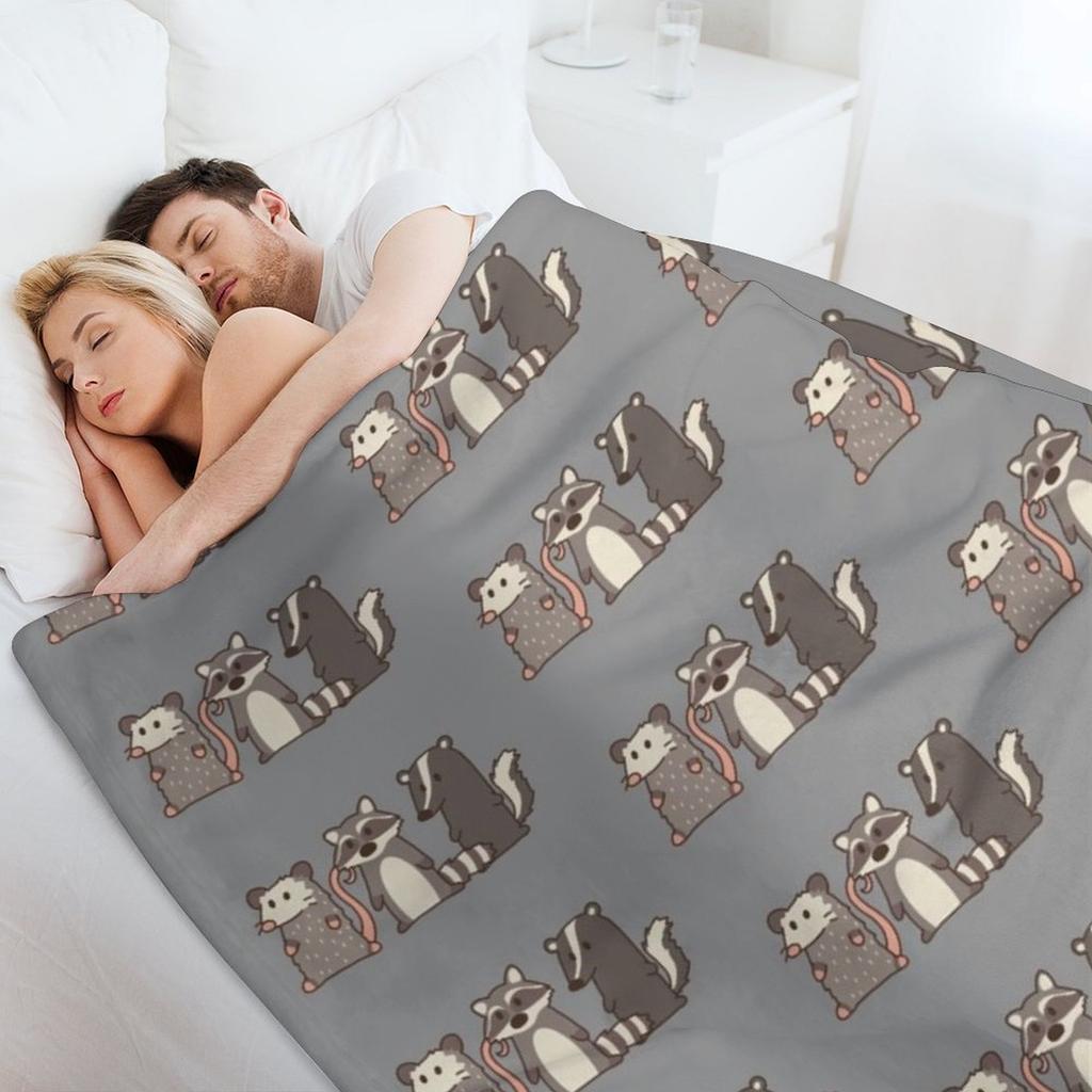 raccoon, opossum & skunk woodland friends Throw Blanket Luxury Bed linens Quilt Hairys Blankets