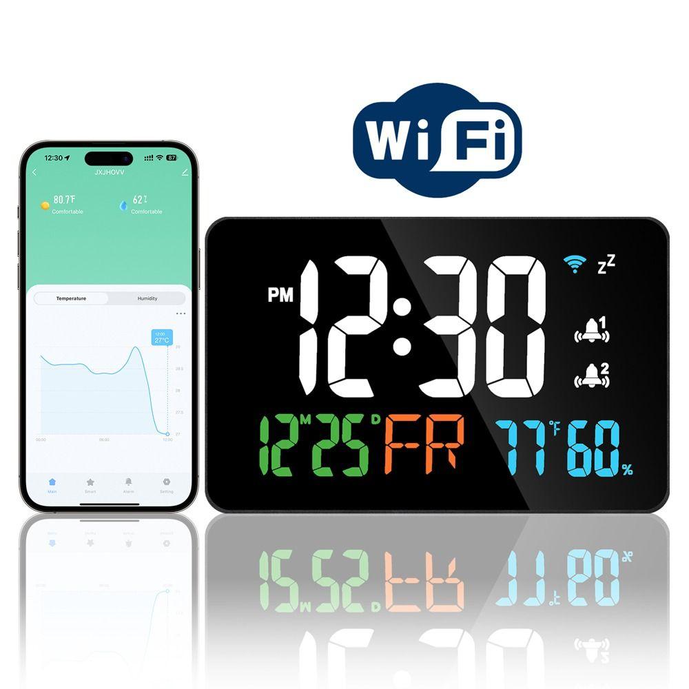 2.4Ghz Tuya WIFI Atomic Clock Clock Zone Temperature Auto Time Calibration Electronic Wall Clock APP Remote Humidity Alarm Date