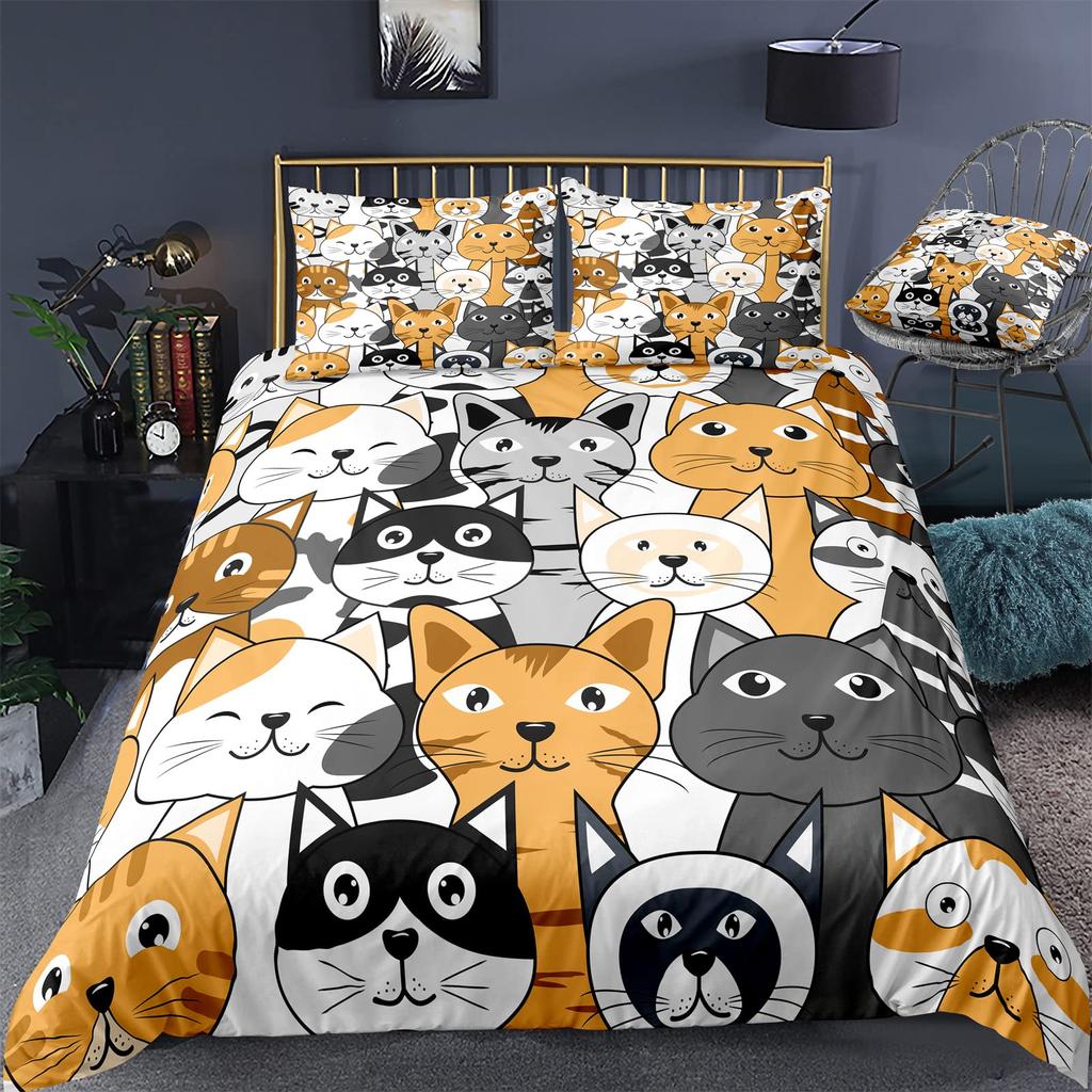 Set Copripiumino Gatto Arancione Matrimoniale Queen Size Motivo Animali Carini Poliestere Copripiumino Coperta Trapuntata Per Bambini Adolescenti Set Biancheria da Letto