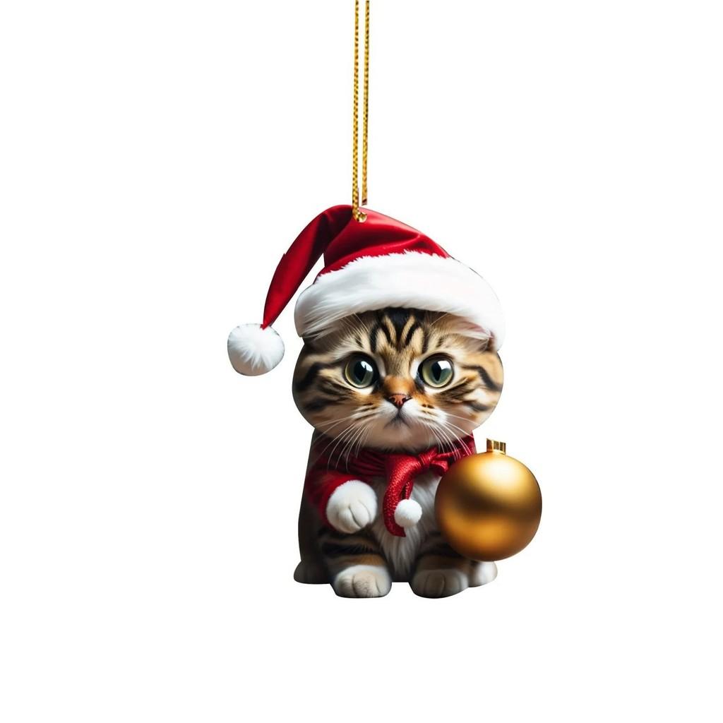 Cartoon Cat Unique Car Hanging Decor Festive Acrylic Gift For Christmas Enthusiasts