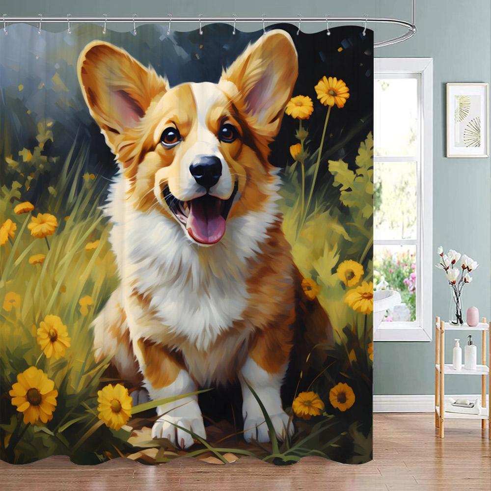 

Funny Animal Shower Curtain Cute Cat In Flower With Butterfly Fluttering Polyester Fabric Washable Shower Curtain Bathroom Decor W60H190(CM)-1 Pcs