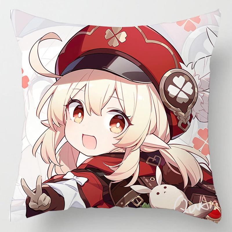 Genshin Impact Cartoon Cushion Cover Soft Polyester Peachskin Pillow Case For Home Decor