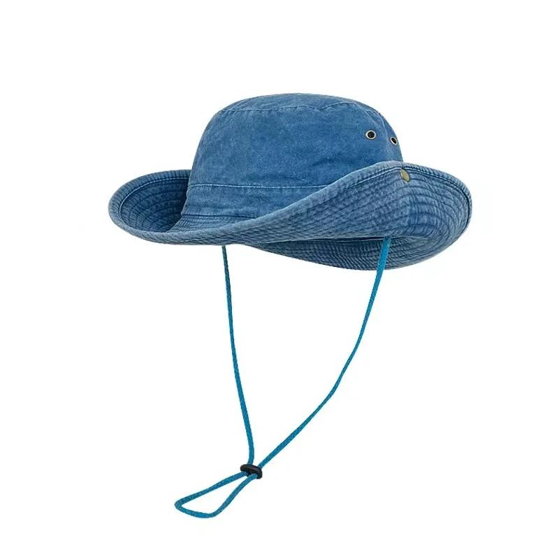 2025 Blue Cowboy Bucket Hat with String Men Denim Beach Sun Hat for Women Outdoor Hiking Couple Bob Panama Summer Fisherman Hat