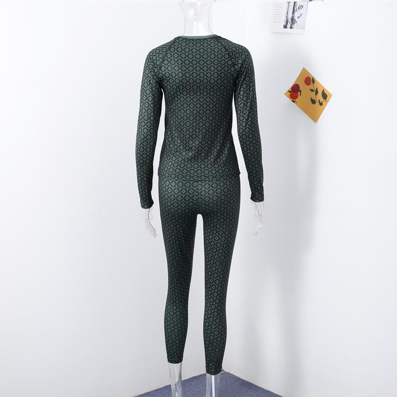 Printed Round Neck Top Pants Set Women's Sexy Hottie Long Sleeve Copper Coin Printed T-shirt Slim Casual Trousers New Fashion