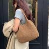 Fashion Women's Straw Tote Bag Large Capacity Woven Beach Bag Square Solid Color Casual Shoulder Bag Beach Bag Summer Daily Bag