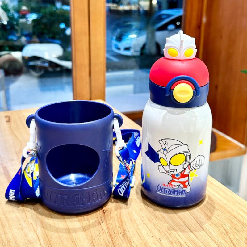 Ultraman Children's Thermos Cup Boys School Cup Food Grade Straw Kettle Water Cup for Primary School Students