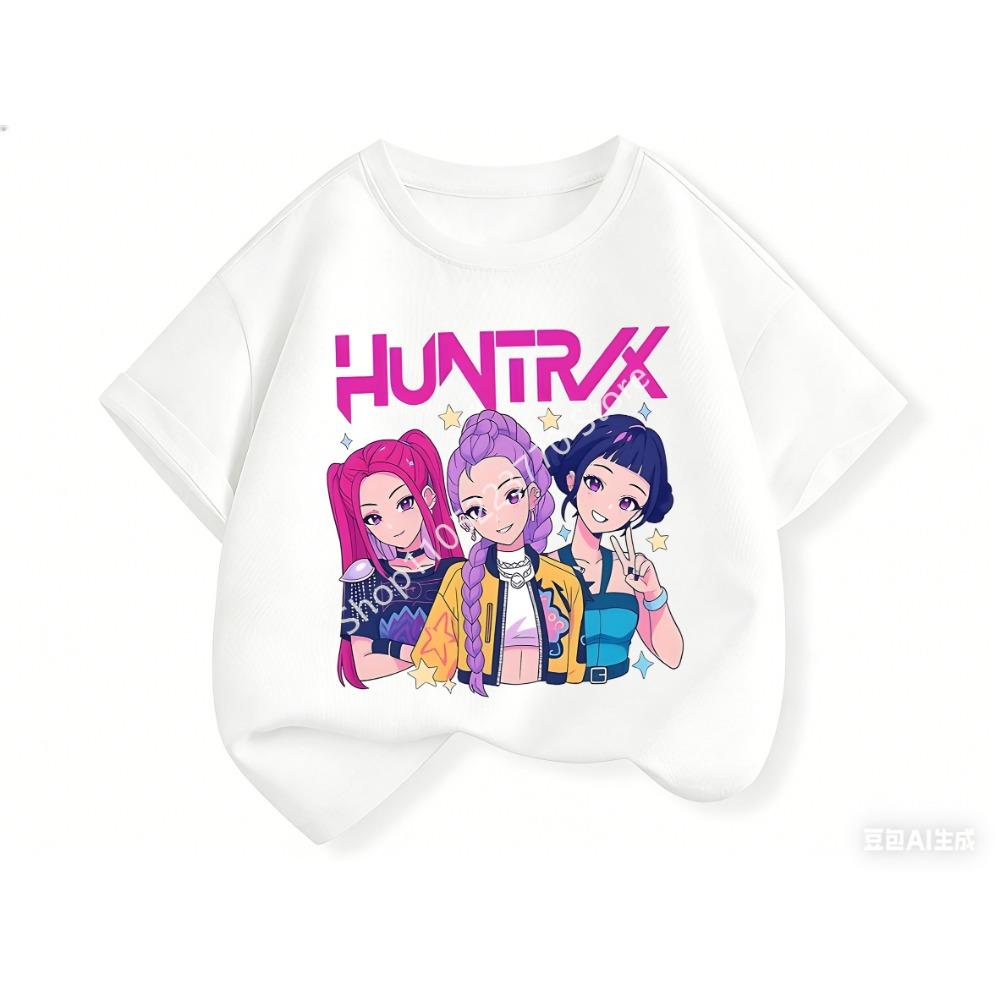 2026 Fun Huntrix Kpop Dämonenjäger T-Shirt für Jungen Mädchen Fans Geschenk Sommer Rundhals Kurzarm T-Shirts Mode Kinder T-Shirt