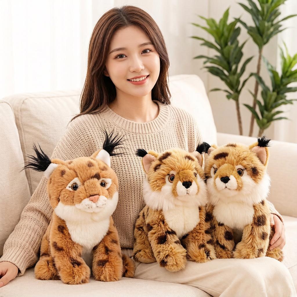 2030Cm Simulation Wild Animal Lynx Plush Toy Stuffed Sitting Spotted Brown Plushie Appeasing Gift