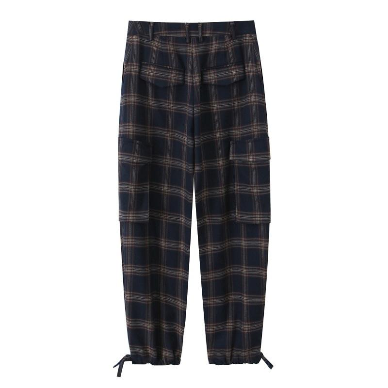 High-End Women's Plaid Hooded Jacket & High-Waisted Lantern Pants Set