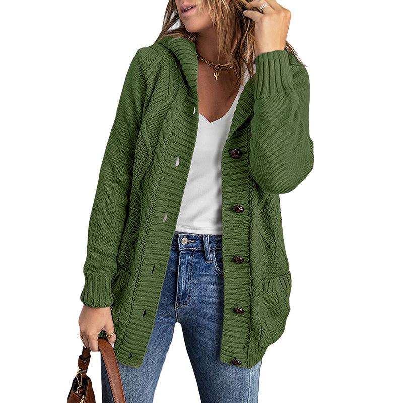 European American Winter Women's Solid Knit Cardigan: Casual Versatile Single-Breasted Multi-Button Warm Jacket