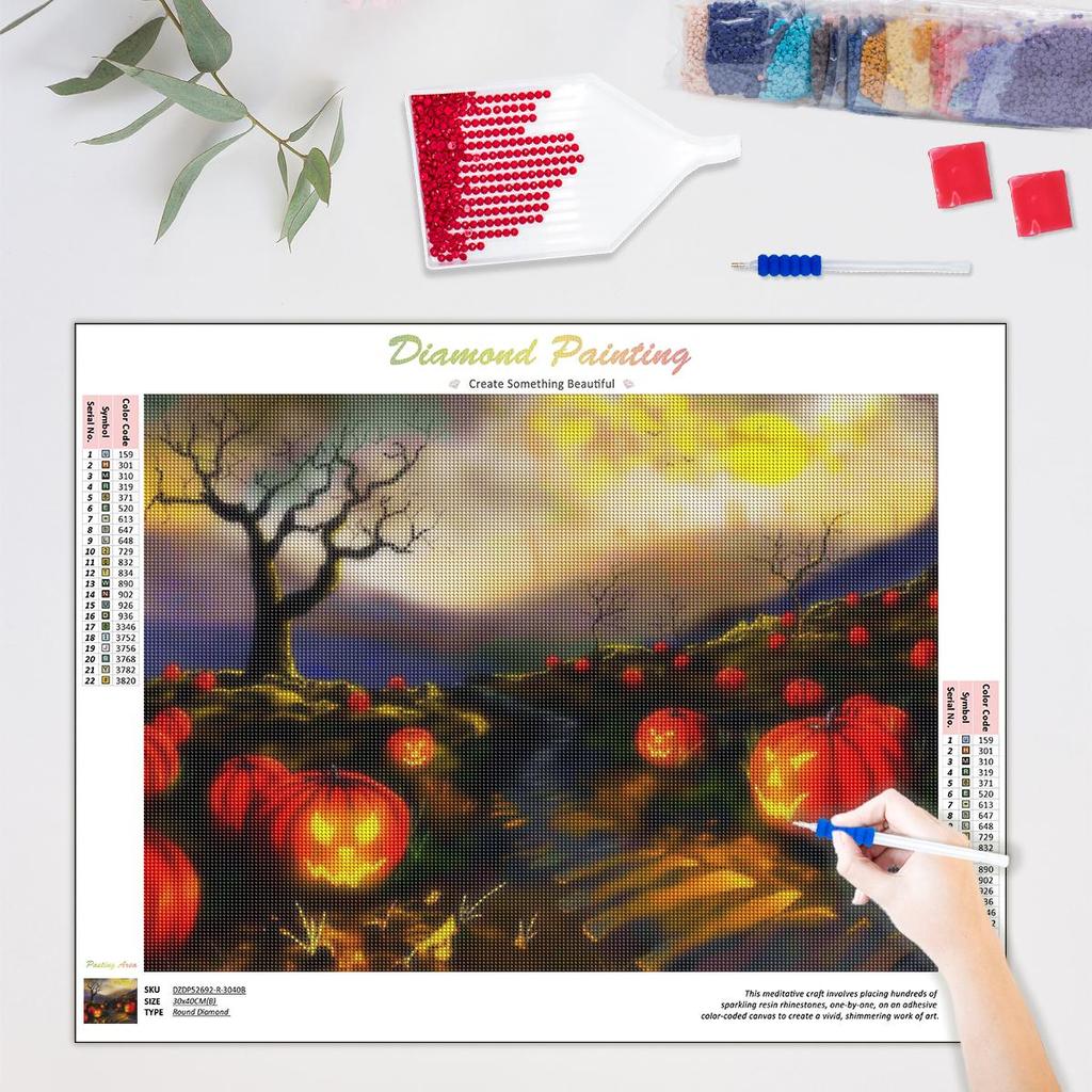 Full Round 5D DIY Diamond Painting Pumpkin Full Round Embroidery Halloween Picture Of Rhinestone Mosaic Handmade Gift 30x40cm/12x16inch
