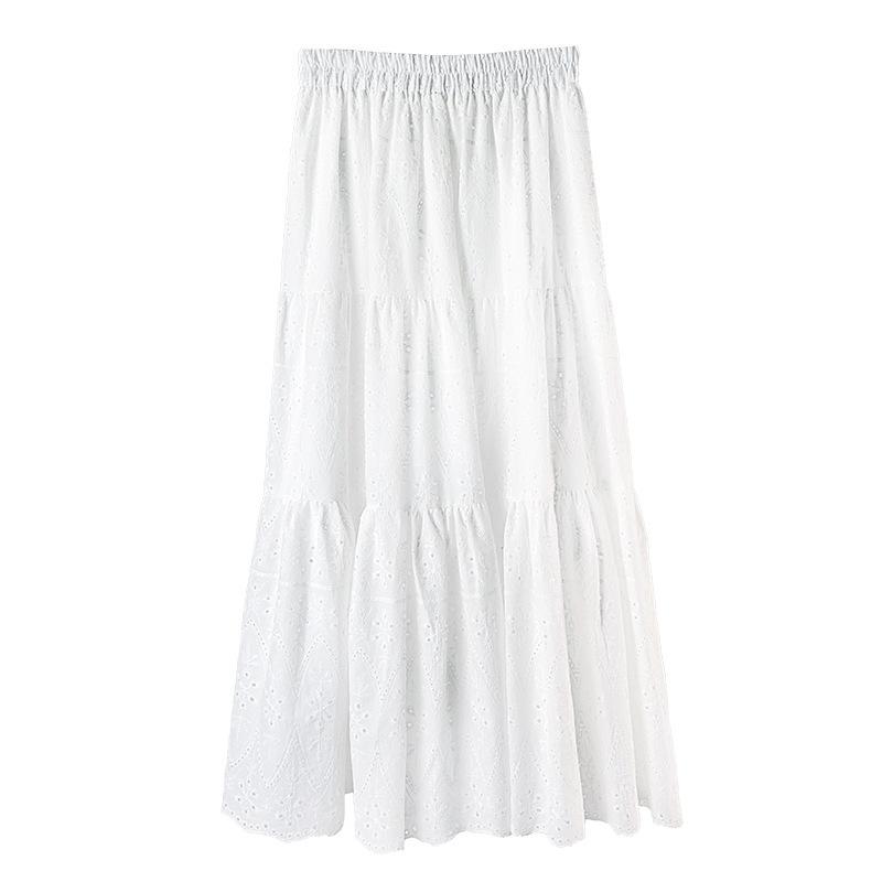 

Heavy industry embroidered cotton skirt elastic waist splicing large pendulum skirt temperament versatile medium and long skirt one size fits all