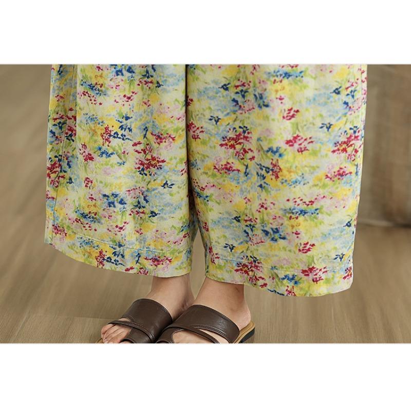 DIMANAF 2025 Übergröße Sommer Basic Elastische Jeans Neue Hosen Damen Locker Denim Hosen Groß Lässig Blumenhose