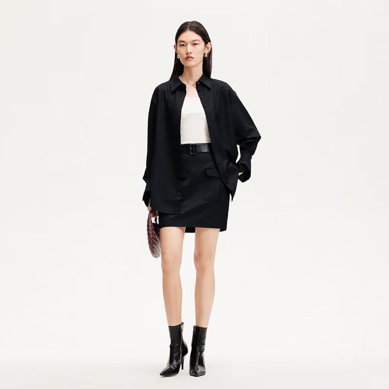 VEROMODA Women's Striped Lapel Irregular Hem Casual Shirt