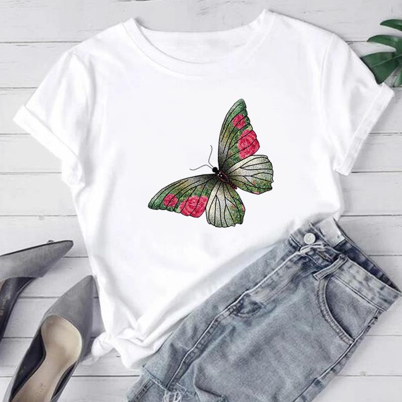 (Asiatisk storlek)  Tryck T-shirt T-tröja Akvarell Fjäril Söt Trend Mode Kvinnor Kvinna Sommar Kvinna T Kläder Kortärmade Grafiska T-shirts